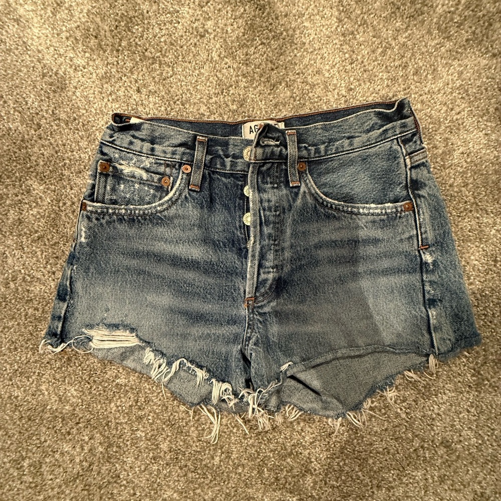 Agolde Distressed Blue Jean Short Shorts